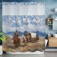 thumbnail image 2 of Western Cowboy Horse No Hook Shower Curtain with Snap in Liner Grassland Snow Mountain Nature Scenery Waterproof Bathroom Shower Curtain with See Through Top Window for Bathtub 72" x 72", 2 of 9