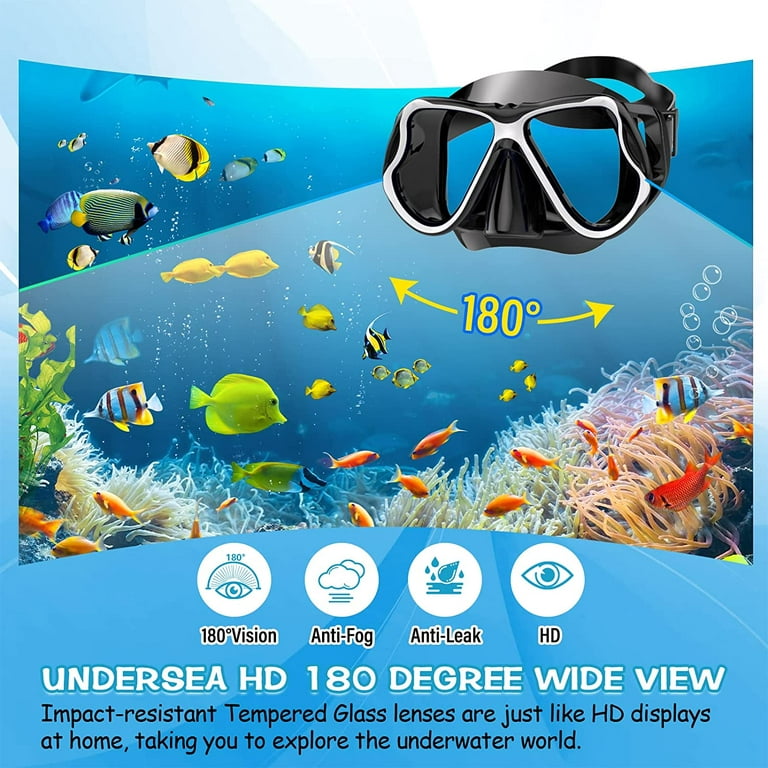 UISHUSO Dry Snorkel Set,Panoramic Wide View,Anti-Fog Scuba Diving  Mask,Professional Snorkeling Gear