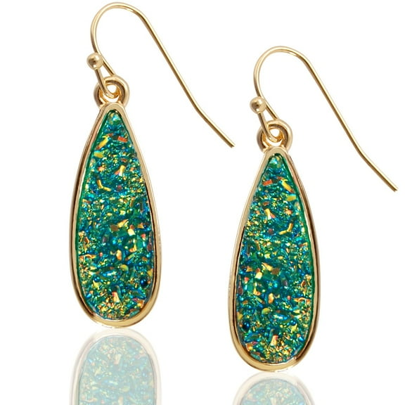 Humble Chic Peacock Blue Druzy Drop Dangles - Sparkly Teardrop Dangly Earrings for Women
