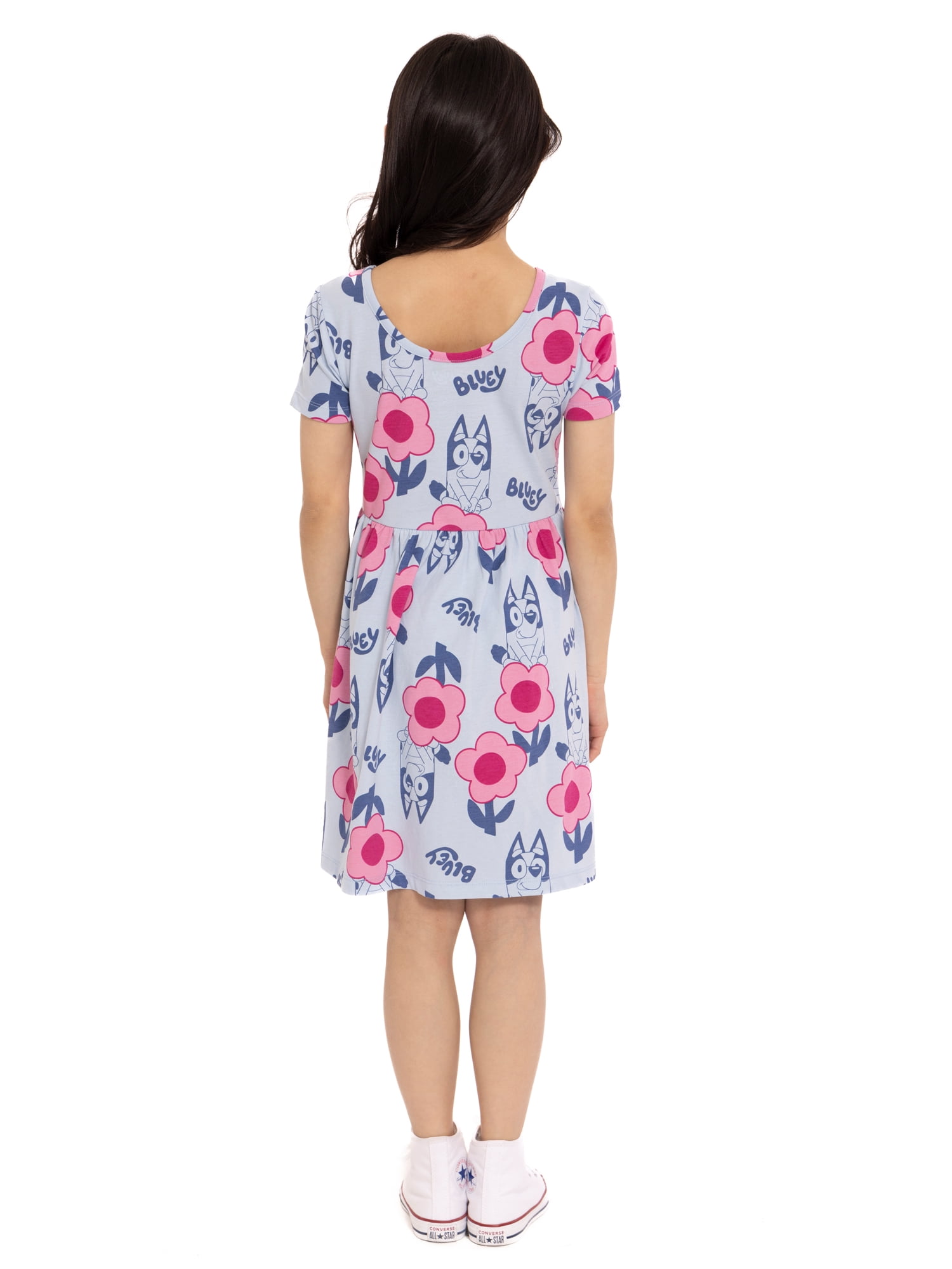 Bluey Girls Allover Print Dress with Short Sleeves, Sizes 4-12
