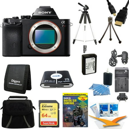 Sony 36.3 MP a7R ILCE7R/B ILCE7RB ILCE7R Full-Frame Interchangeable Digital Lens Camera - Body Only with 64GB SDXC Memory Card, Full Sized Tripod, NP-FW50 Camera Battery, Carrying Case and more.