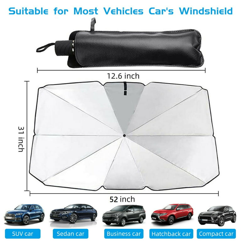 Car Windshield Sunshade Umbrella, Auto Front Window Protector Sun Shade, Car Parasol Visor Heat Shield Cover, Foldable UV Ray Reflector Cover, Car