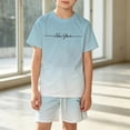thumbnail image 2 of CUZIBR Kids Cool Gradient City Graphic Boys O-Neck Short Sleeve T Shirt And Shorts Outfit Sets Breathable Mesh Casual Playwear Clothes Sets,Light Blue,11-12 Years, 2 of 4
