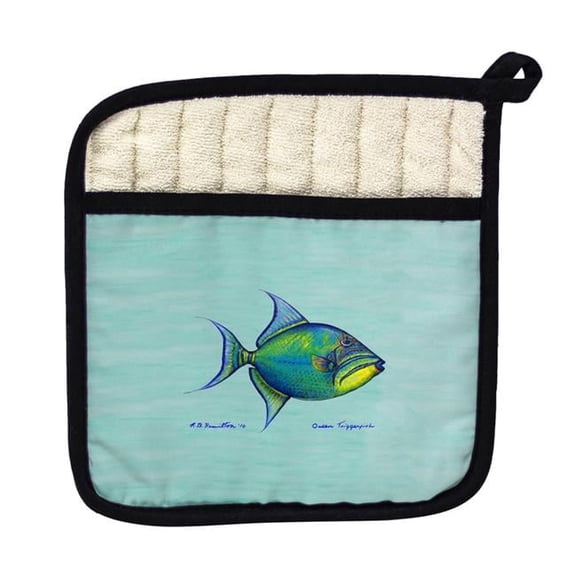 Betsy Drake PT114C Triggerfish on Aqua Pot Holder