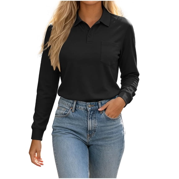 Byworldtasic Women's Polo Shirts Long Sleeve Golf Polo V Neck Workout Tops UPF 50 Quick Dry Tennis Athletic Shirts