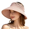 thumbnail image 3 of 2026 New Sun Hats for Women Wide Brim Roll-Up Beach Ponytail Hat Packable Foldable Travel Straw Visor (Pink), 3 of 3