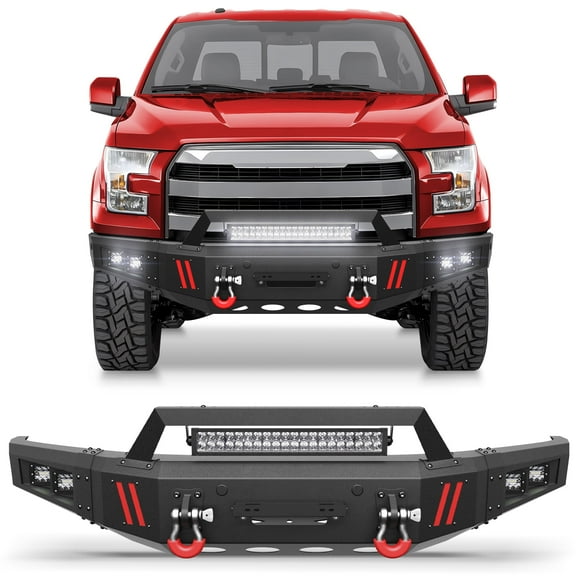 POFENZE Front Bumper with winch plate for Ford F150 2015 2016 2017 Black F-150 Truck Bumper