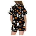 thumbnail image 5 of MEZZALL Kids Halloween Pumpkin Pattern PJs Set Lapel Collar Short Sleeve Shirt Tops Elastic Waist Shorts Girls Nightwear Trendy Pajamas Sets, 5 of 6