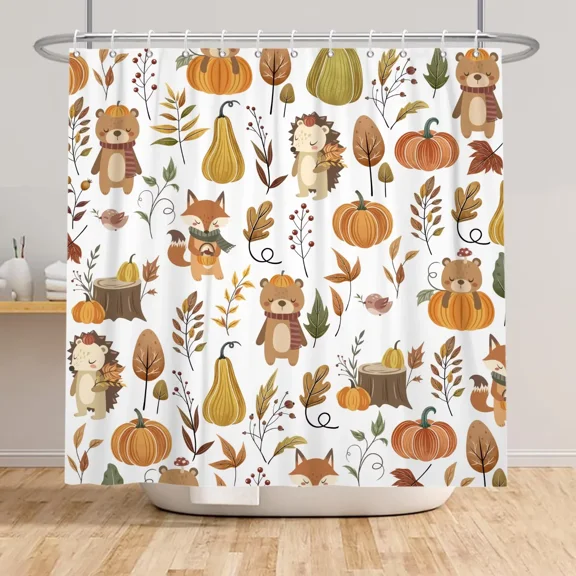 Tchckioa Autumn Cute Animal Shower Curtain for Bathroom,72x72 Inch Waterproof Hooks Bath Curtain Decor