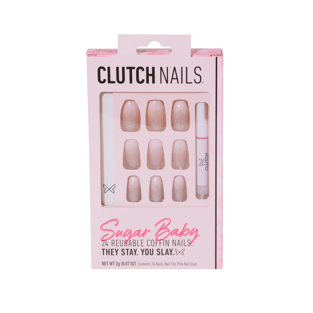 Clutch Nails Sugar Baby Glitter False Nails, Fake Nails with Glue (Set