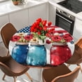 thumbnail image 2 of Independence Day Round Tablecloth 45-54 Inch Round Fitted Table Cloth with Elastic Edge, Red Blue Flag Patriotic Bottle Flower Waterproof Table Cover Protector for Outdoor Picnic Party Dining, 2 of 6