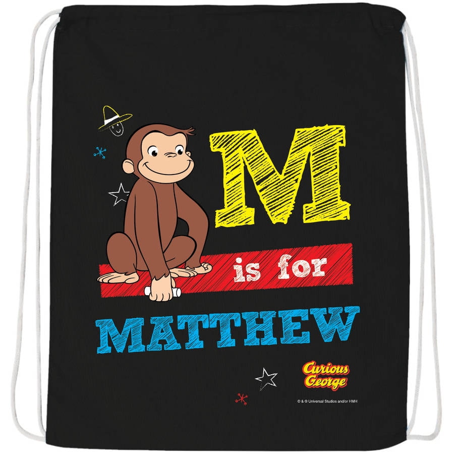 Personalized Curious George Chalkboard Black Drawstring Bag by Generic