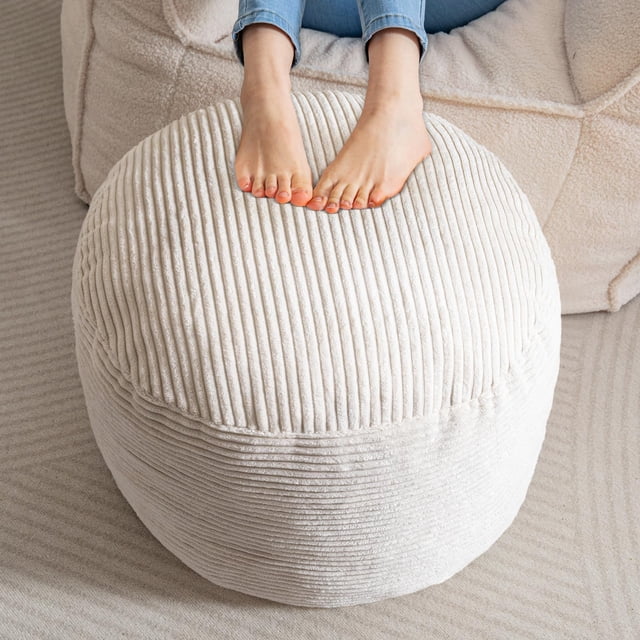 Puf otomano HIGOGOGO de pana con relleno de espuma, 50 x 38 cm, color beige