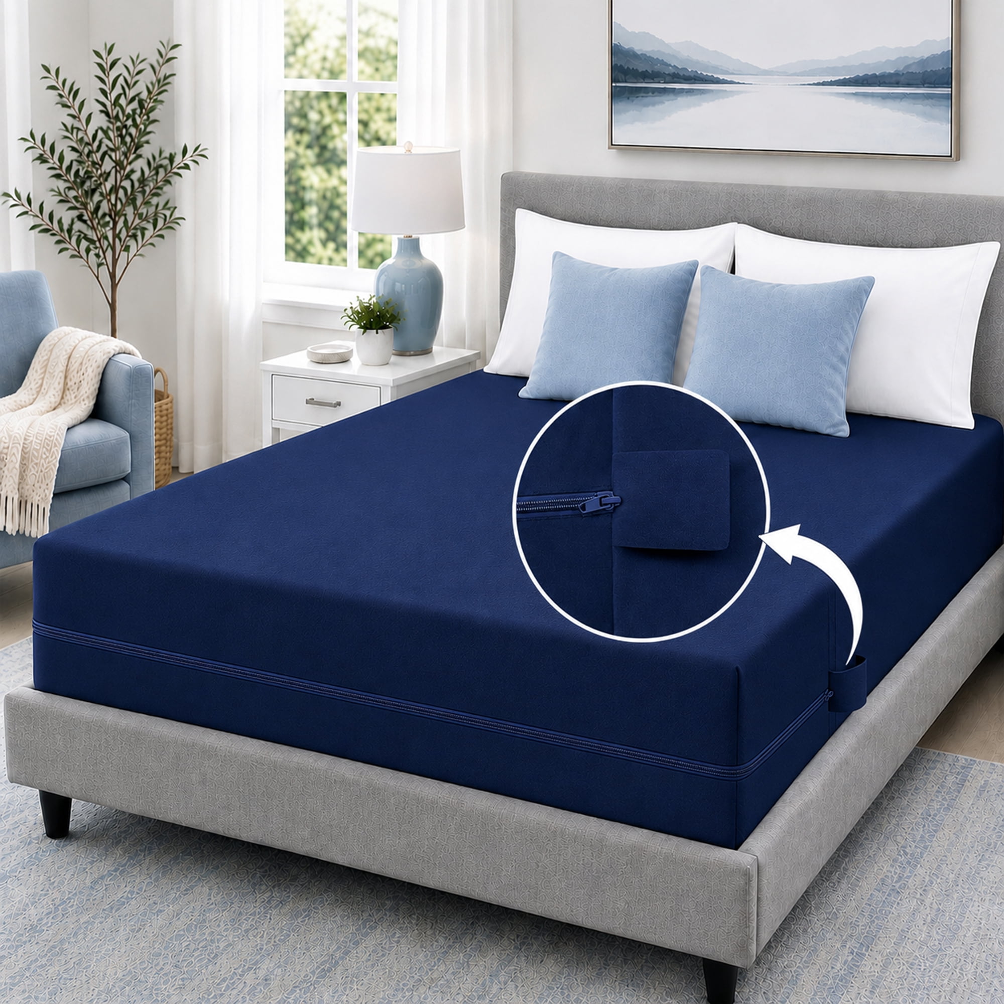 Continental Sleep, Zippered Mattress Protector Cover, Waterproof, Easy to Clean, Fits Mattress up to 9-Inch, Twin, Blue