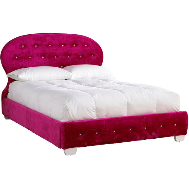 Platform Bed In Tufted Pink Faux Fur, Pink Upholstered Twin Bed