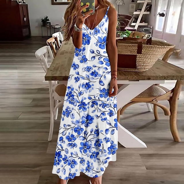 FcBaudy Robes d'Été pour Femmes, Robes pour Femmes, Jupe pour Femmes Robes d'Été pour Femmes Imprimé Sans Manches Col Rond Robe Décontractée Robes Femmes