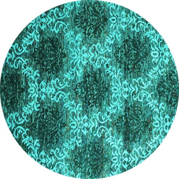Ahgly Company Indoor Round Abstract Turquoise Blue Contemporary Area Rugs, 8' Round