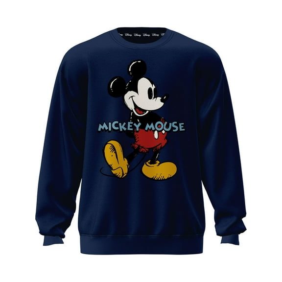 Disney Mickey Kick Across Navy Adult Crewneck Fleece, S - 2XL (Unisex)