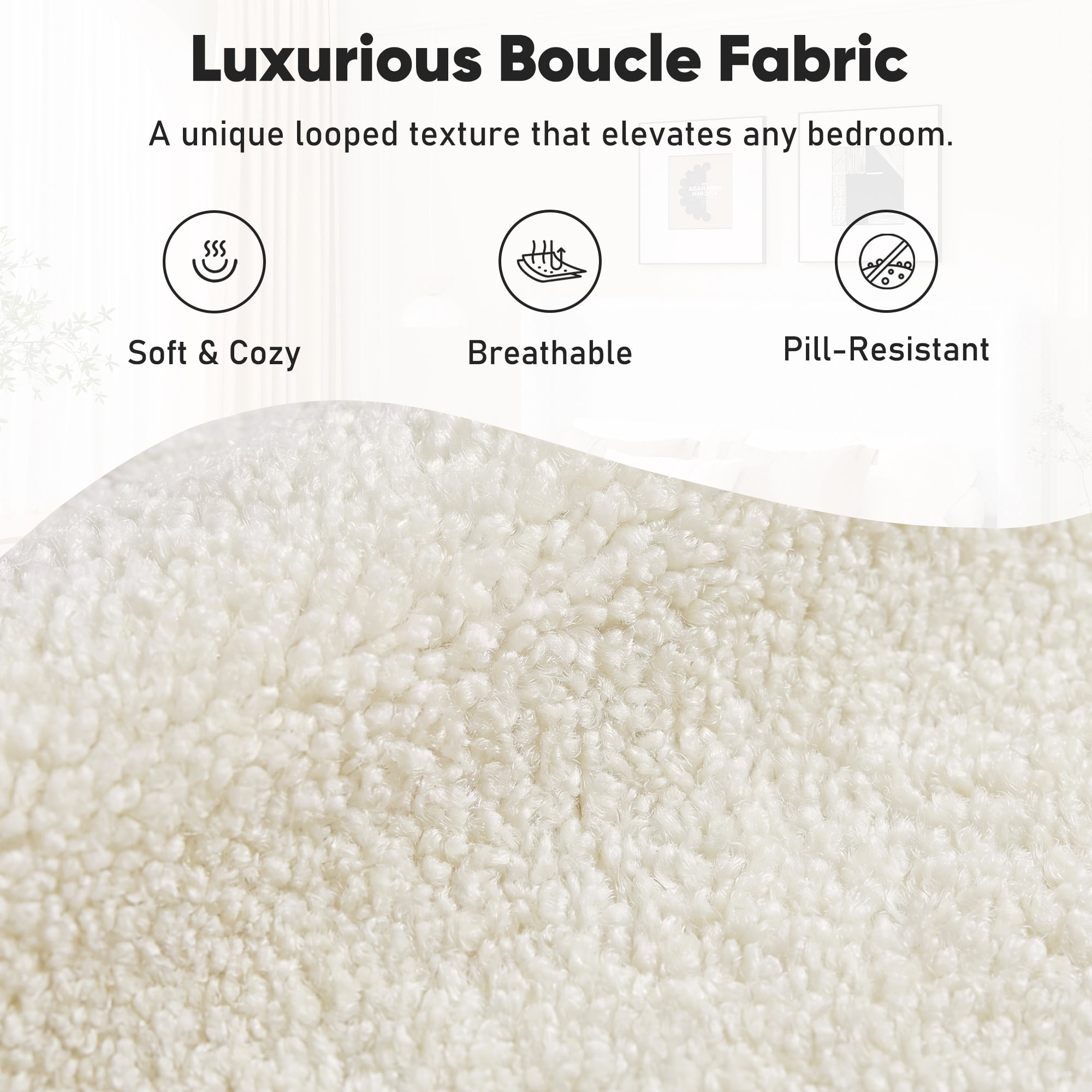 Frostbloom Full Size Boucle Upholstered Platform Bed Frame with Wingback Headboard, Beige