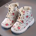 thumbnail image 4 of ZHOGXU Big Girls Boots Flat Sole Soft Sole Non Strawberry Print Lace Up Side Zipper Plush Comfortable Fashion Shoes For Casual Daily Wear White 29, 4 of 8