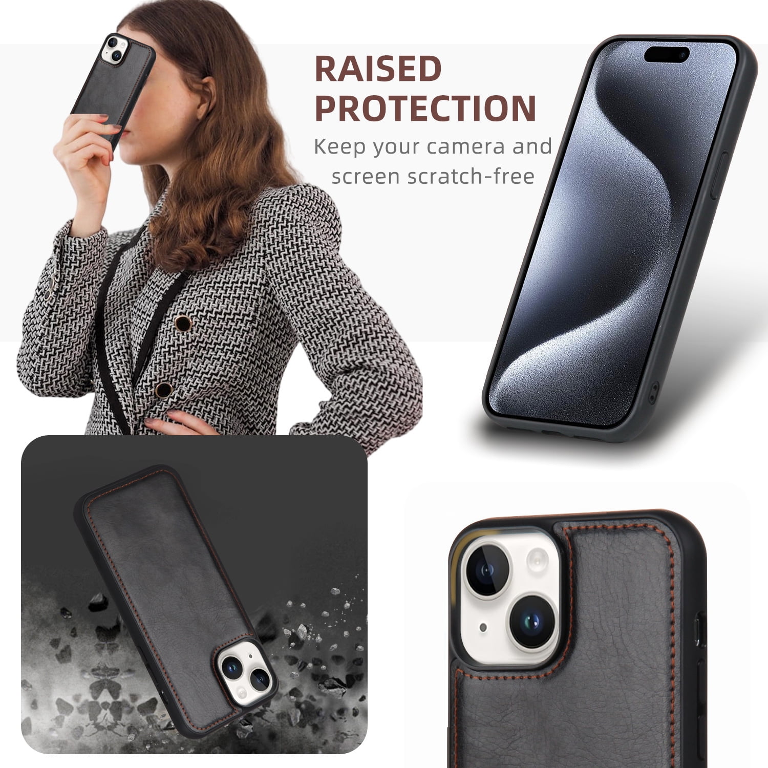 2 In 1 Wallet Phone Case for Apple iPhone 13, Detachable Magnetic Back Cover with Cards Holder Zipper Pocket Hand Wrist RFID Blocking Snap Closure Shockproof Case for iPhone 13, Black