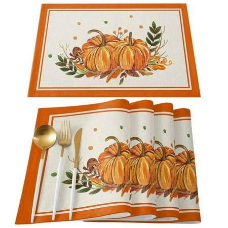 

dosili Thanksgiving Fall Pumpkin Farm Kitchen Dining Table Decor Accessories 4/6pcs Placemat Heat Resistant Linen Tableware Pads Mats