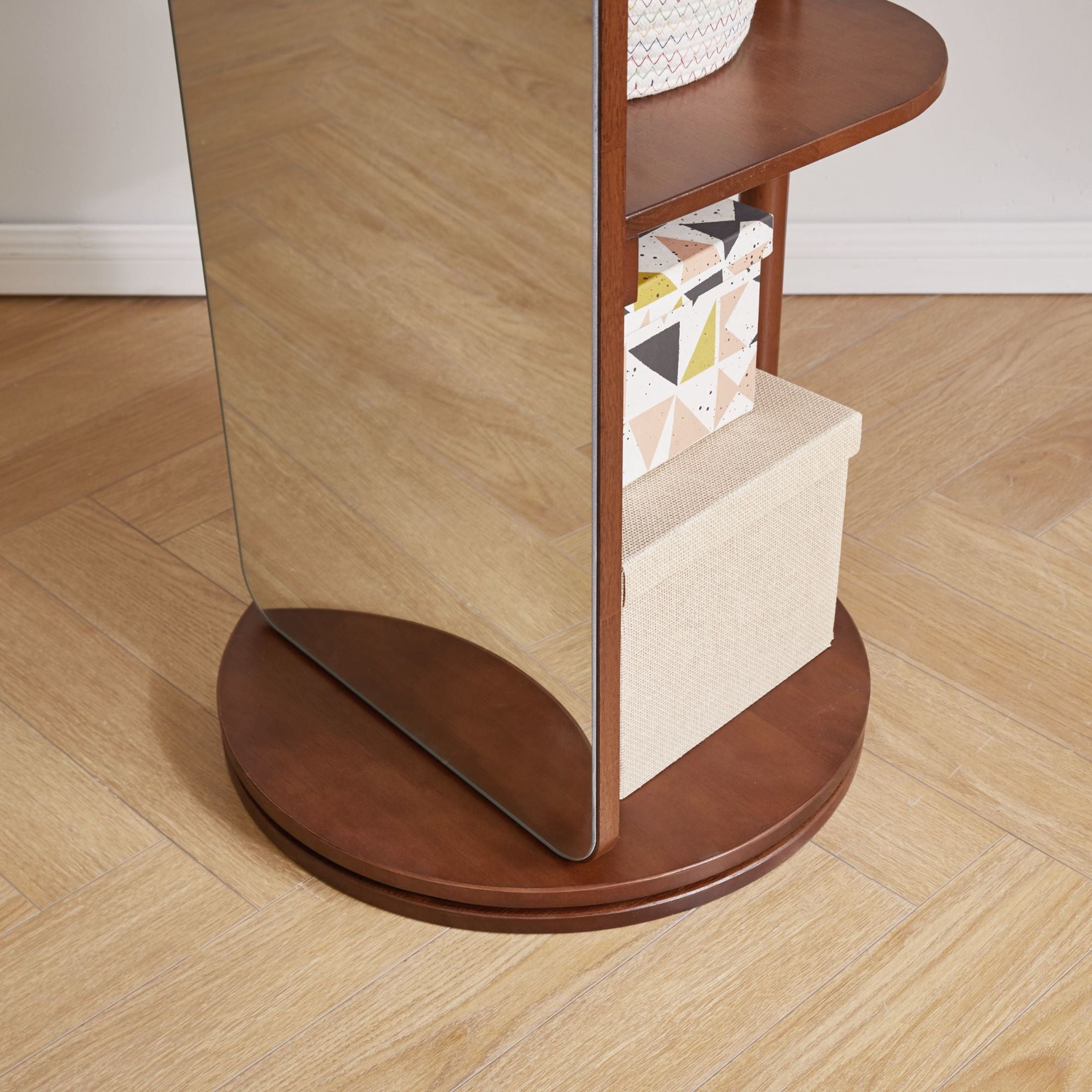 Noble House 68.9"x18.9" Full Length Mirror with Stand, Solid Wood Swivel Floor Mirror Coat Rack, Walnut