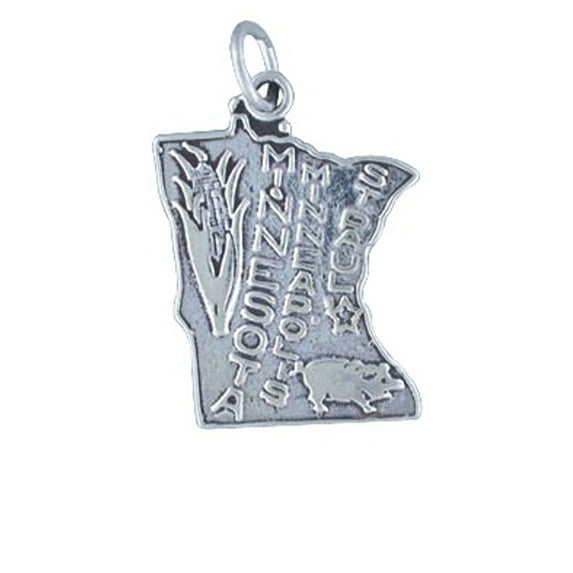 Sterling Silver 18" 1mm Box Chain MINNESOTA State Pendant Necklace
