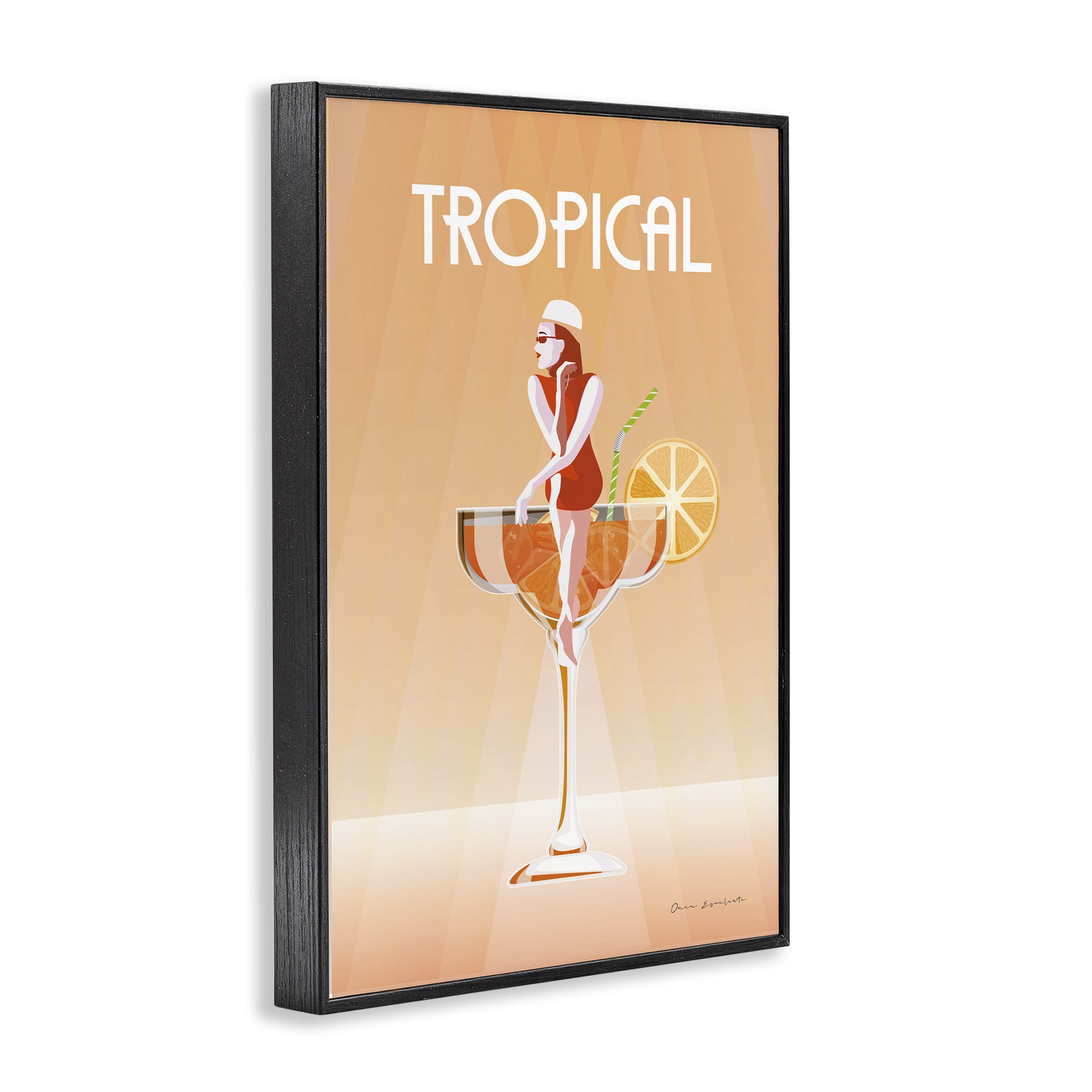 Stupell Industries Tropical Drink Girl Food & Beverage Painting Black Framed Art Print Wall Art, 12 x 18
