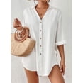 thumbnail image 3 of Bsubseach Women Swimsuit Cover Up Button Down Casual Blouse Top White Half Sleeve Summer Wear, 3 of 6