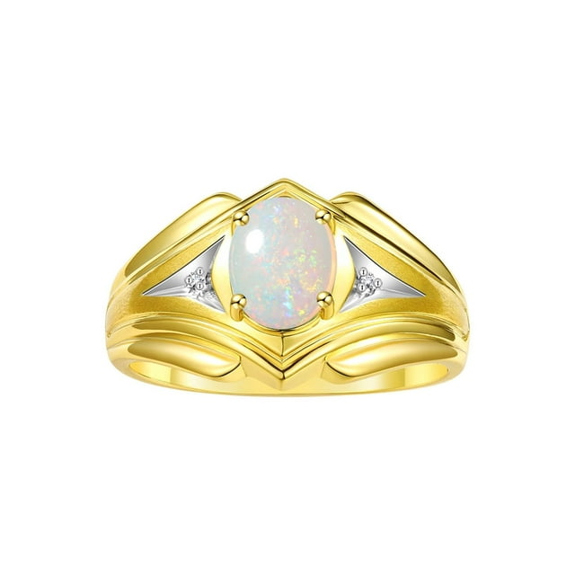 RYLOS Men's Rings Yellow Gold Plated Silver Rings Classic Designer Style 9X7MM Oval Gemstone & Diamond Ring Opal October Birthstone Rings For Men Size 8
