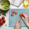 thumbnail image 3 of Afghan Cutting Board, Geometric Shapes with Triangles Rhombuses and Herringbone Zigzag Stripes, Decorative Tempered Glass Cutting and Serving Board, Large Size, Lilac and Pale Blue, by Ambesonne, 3 of 5