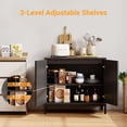 thumbnail image 3 of Rattan Sideboard Buffet Cabinet, Kitchen Storage Cabinet with Rattan Doors and Adjustable Shelves, Boho Accent Liquor Coffee Buffet for Living Dining Room Hallway, Black, 3 of 7