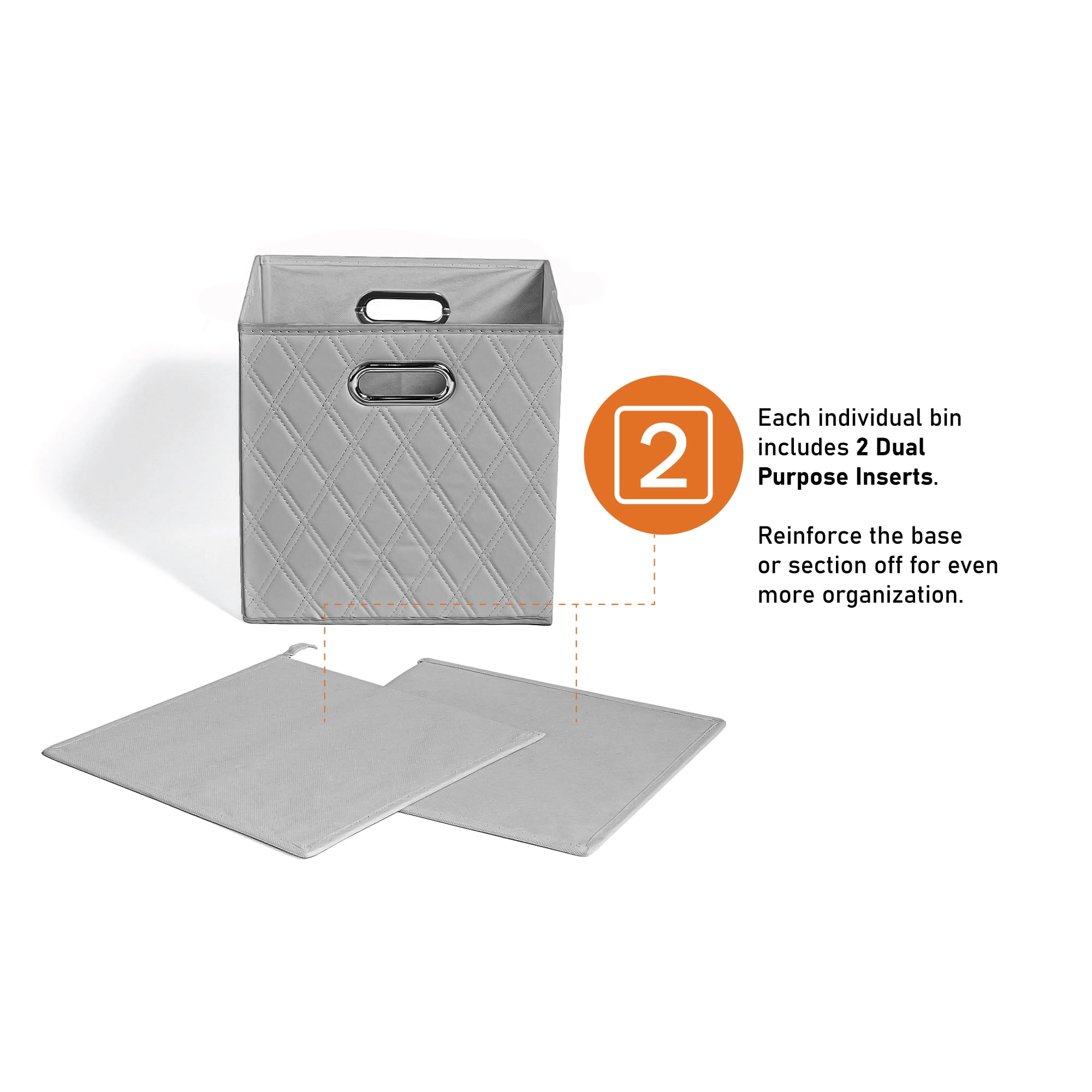 JIAessentials Set of 4 Foldable Faux Leather Cube Storage Bins Collapsible Baskets 11 inch with Dual Handles - Gray Small