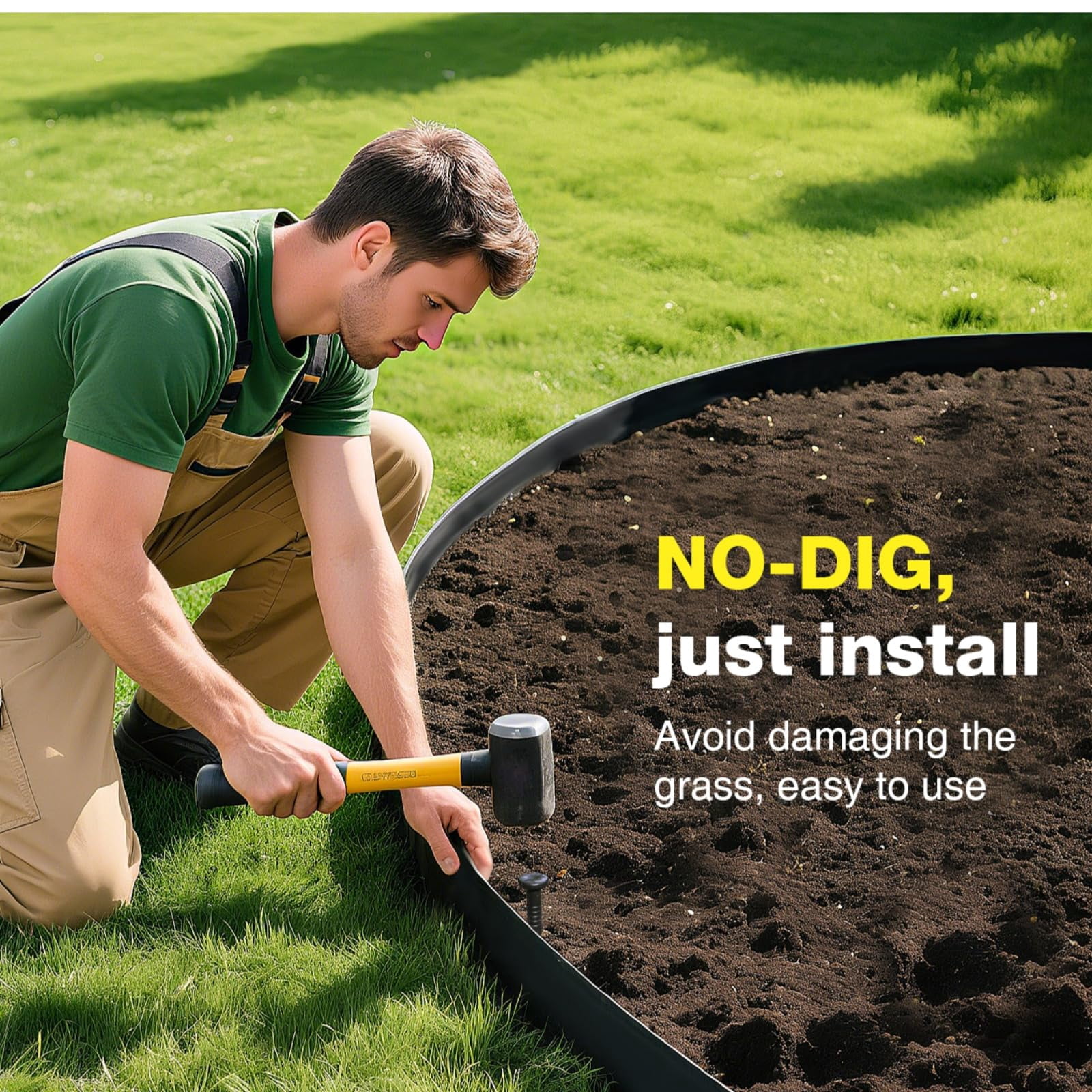 Landscape Edging Kit 33FT 1.5in Tall with 50 Spikes, No-Dig Plastic Flexible Edge Border for Landscaping, Lawn, Garden, Flower Beds, Yard, Black,1pack 33ft