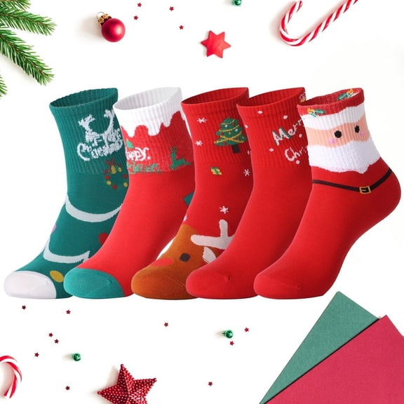 10-Pack Christmas Socks, Warm Winter Socks, Snowman Santa Claus Socks, Colorful Xmas Socks, for Christmas Party Gift, 5 Pairs