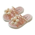 thumbnail image 2 of YHAJDS Kids Retro Sandals with Flower Pearl Thick Mid Heel Summer Beach Shoes, 2 of 5