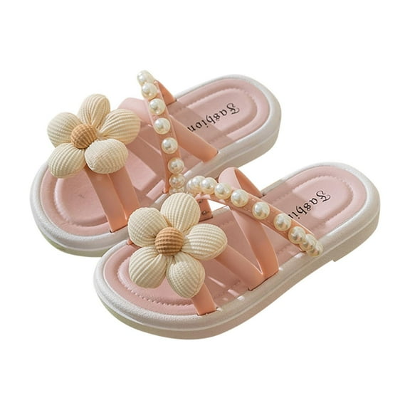 SERTG Kids Summer Fashion Flower and Pearl Vintage Sandals Wedge Heel Beach Shoes for Casual Wear and Outdoor Activities Stylish Footwear for Girls(Pink,7.5-9 Years)