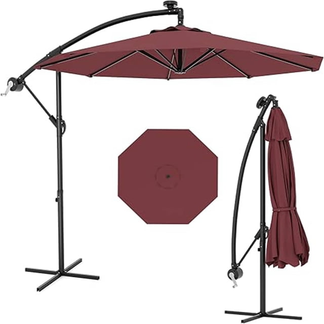 EastVita 10FT Offset Umbrella with Cross Base with 360-degree and Rotation Infinite Tilt for Deck Pool Garden BackyardWine Red