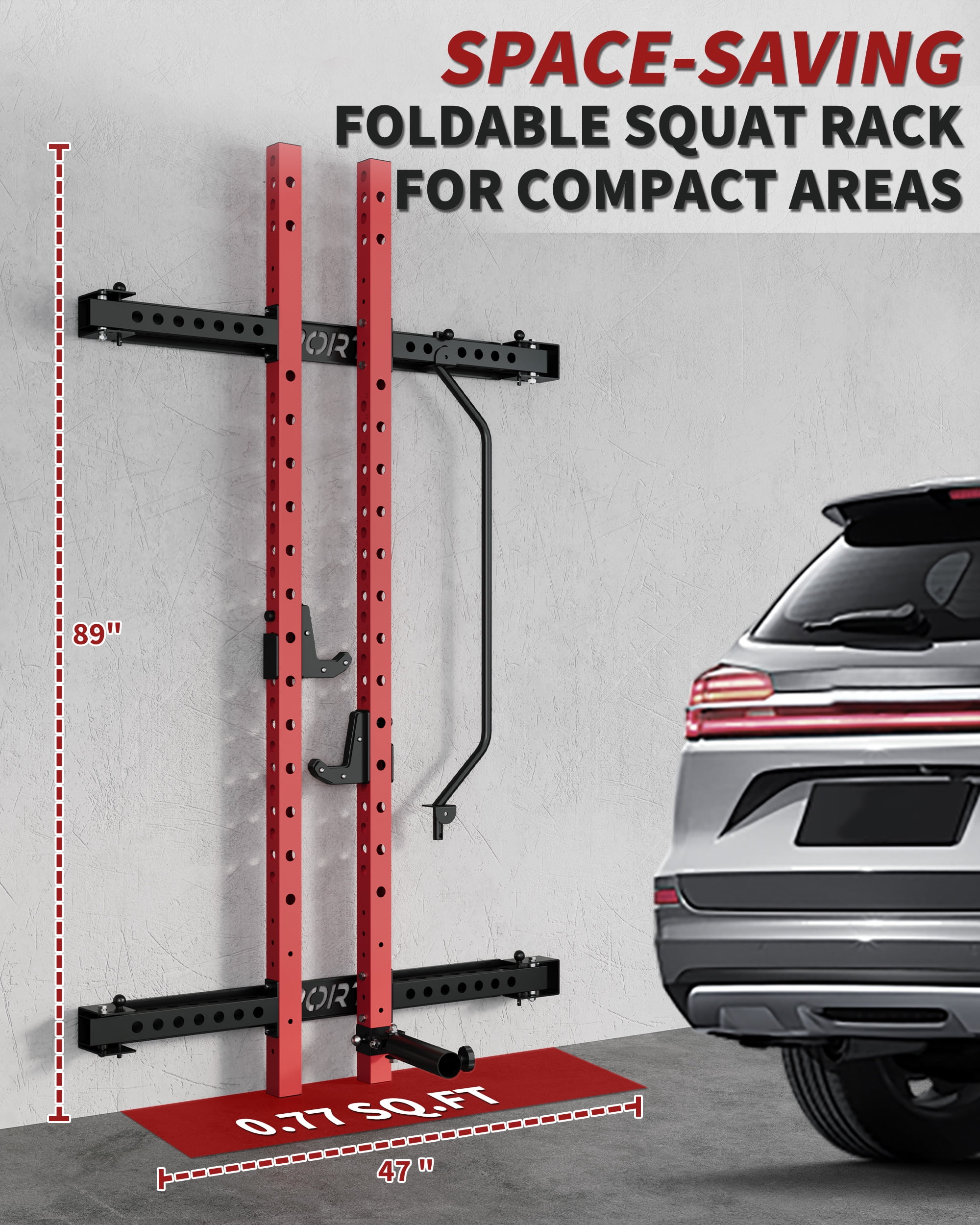 JoanKaren 2.36" x 2.36" Folding Power Rack for Home Gym ,1000lbs Capacity Steel Frame Wall Mounted Squat Rack,Black