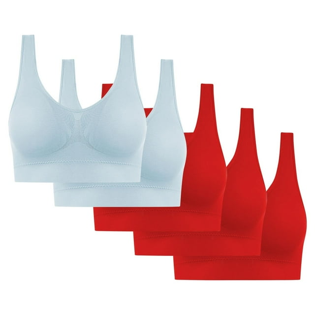 5PC Women's High Impact Sports Bra - Seamless Wireless Support | Comfortable Workout Bralette with Pad Insert Slots
