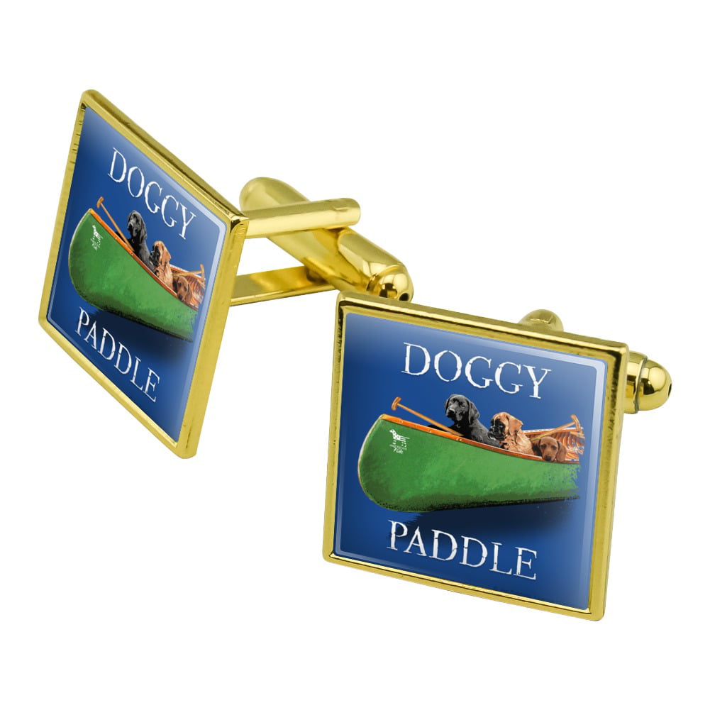 Doggy Dog Paddle Canoe Dogs Round Cufflink Set Silver Color 