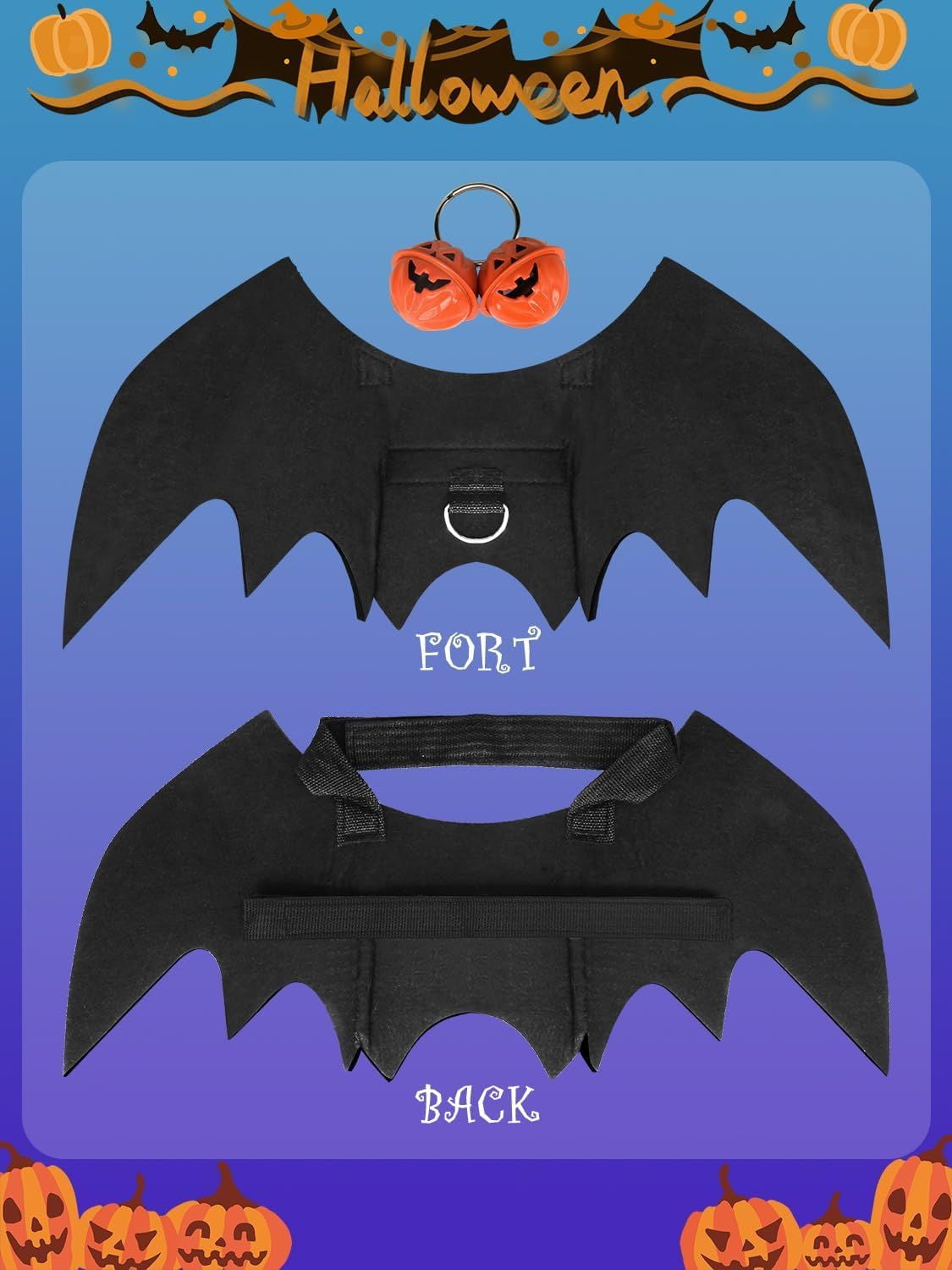 Pet Bat Wing Costume with Adjustable Velcro Straps for Dogs and Cats Halloween Party Cosplay