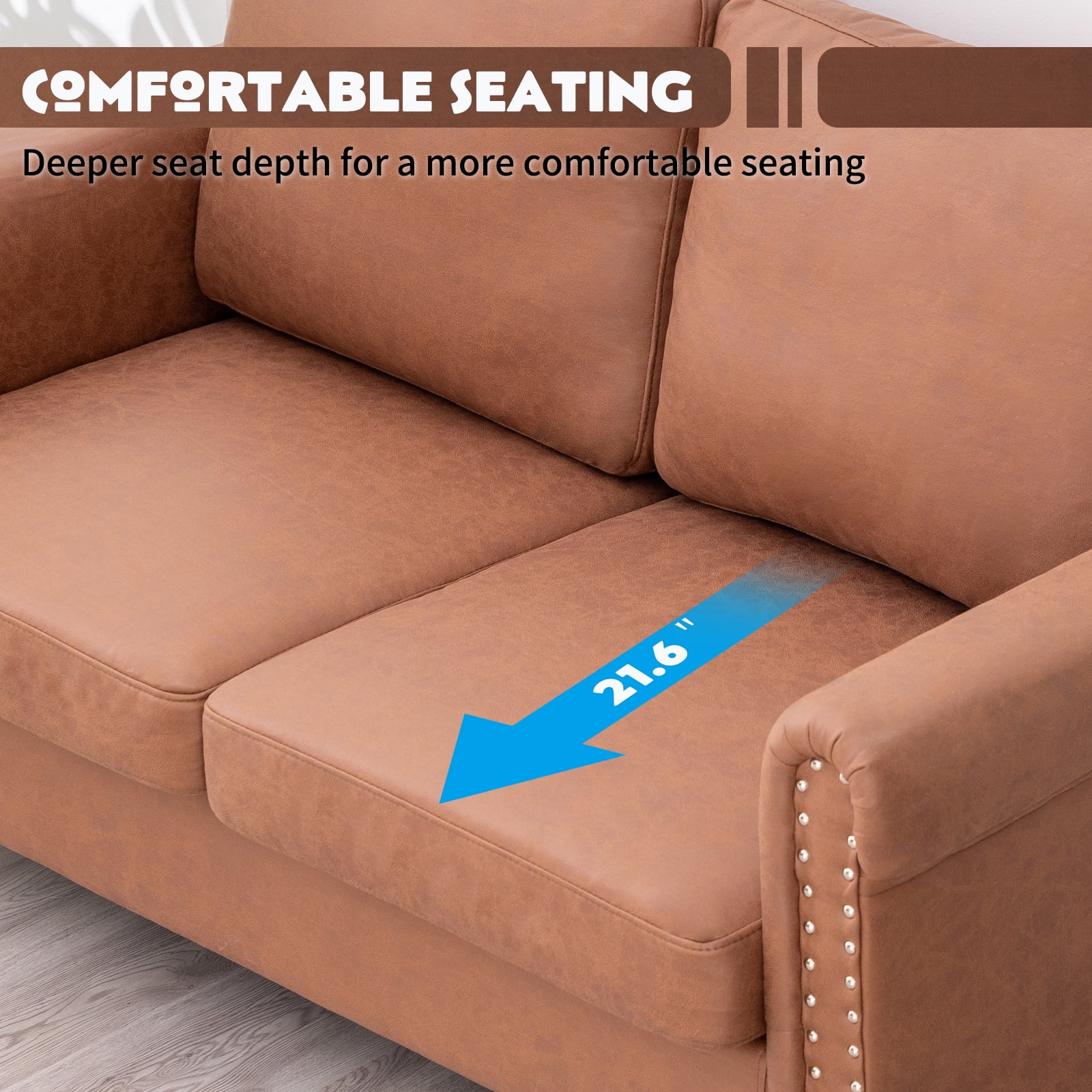 57 Loveseat Sofa,2 Seat Couch with Faux Leather Fabric,Small Couches for Small Spaces with Solid Wood Legs,Comfy Love Seat Sofa for Living Room,Bedroom,Apartment