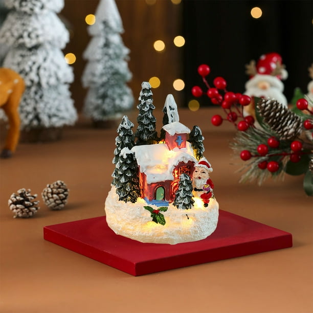 Adornos navideños, adornos navideños, regalos navideños, casa pequeña de resina brillante navideña, adorno de Papá Noel, adornos navideños de resina
