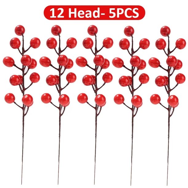 Ramo de flores artificiales de acebo y bayas falsas para Decoración de mesa, corona de navidad, regalos de Año Nuevo, bricolaje, 10/1 piezas