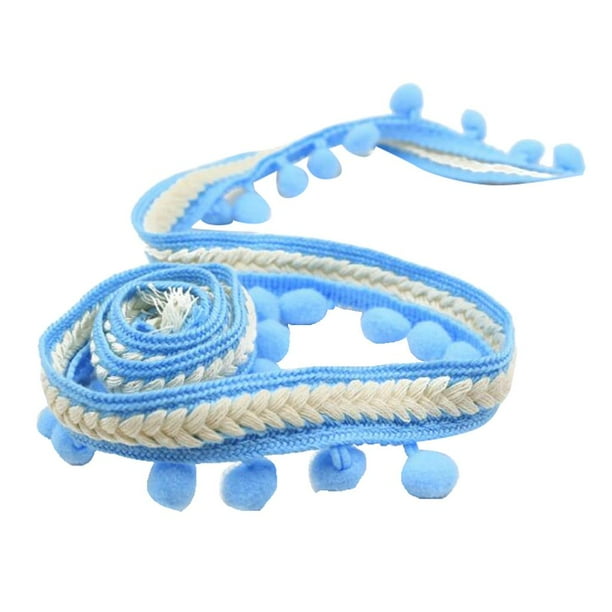 Cinta de borlas con pompones de 5 yardas para decoración de bodas y Navidad, manualidades DIY Azul