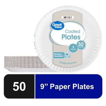 Great Value Coated Paper Plates, 9 inch, 50 Count