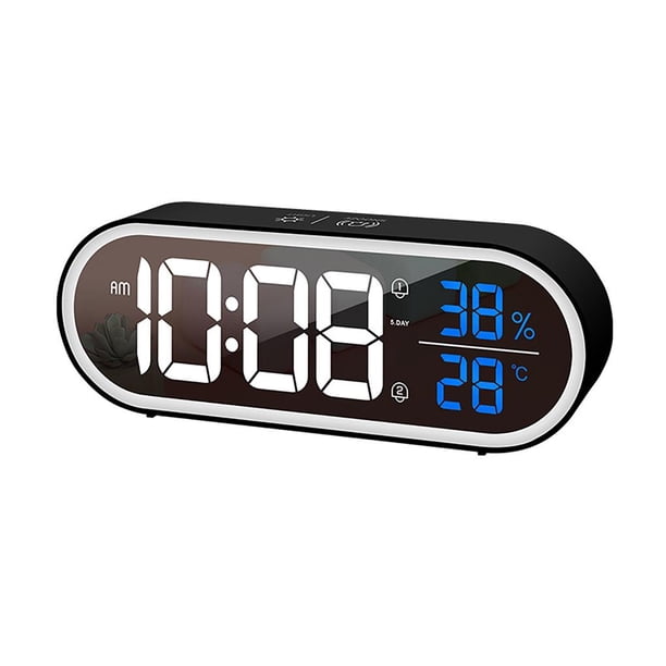 Inteprter Reloj despertador con pantalla digital LED grande Brillo ajustable Reloj despertador USB con función de control de voz inteligente Función de Decoración del hogar Inteprter HA019453-00