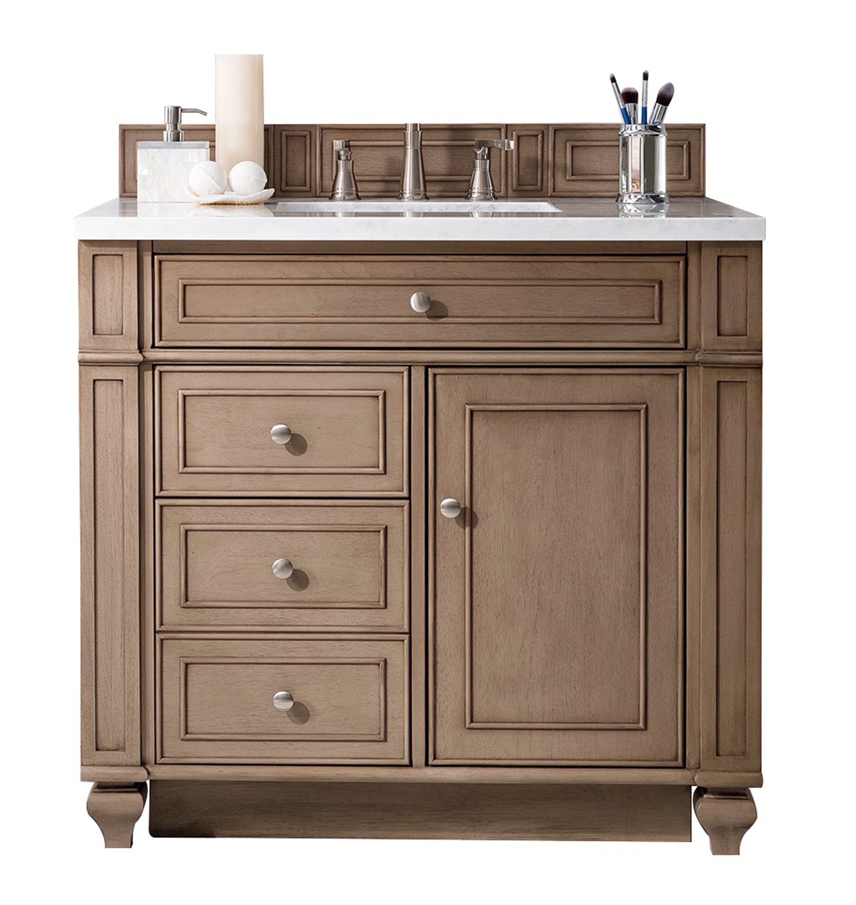 Bristol 36" Single Vanity White Washed Walnut 3CM Summer Sand Quartz Top